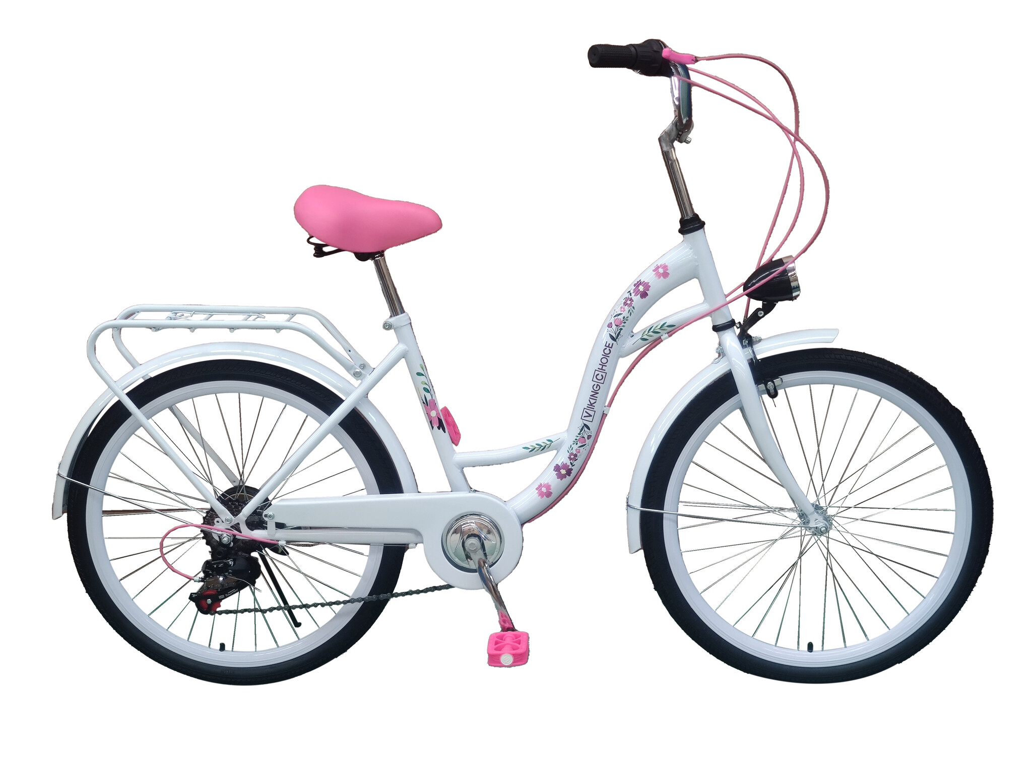 Kinderfiets - meisjesfiets 24 inch - 7 versnellingen - wit roze