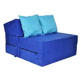 Luxe logeermatras - blauw - camping matras - reismatras - opvouwbaar matras - 200 x 70 x 15 - met licht blauwe kussens