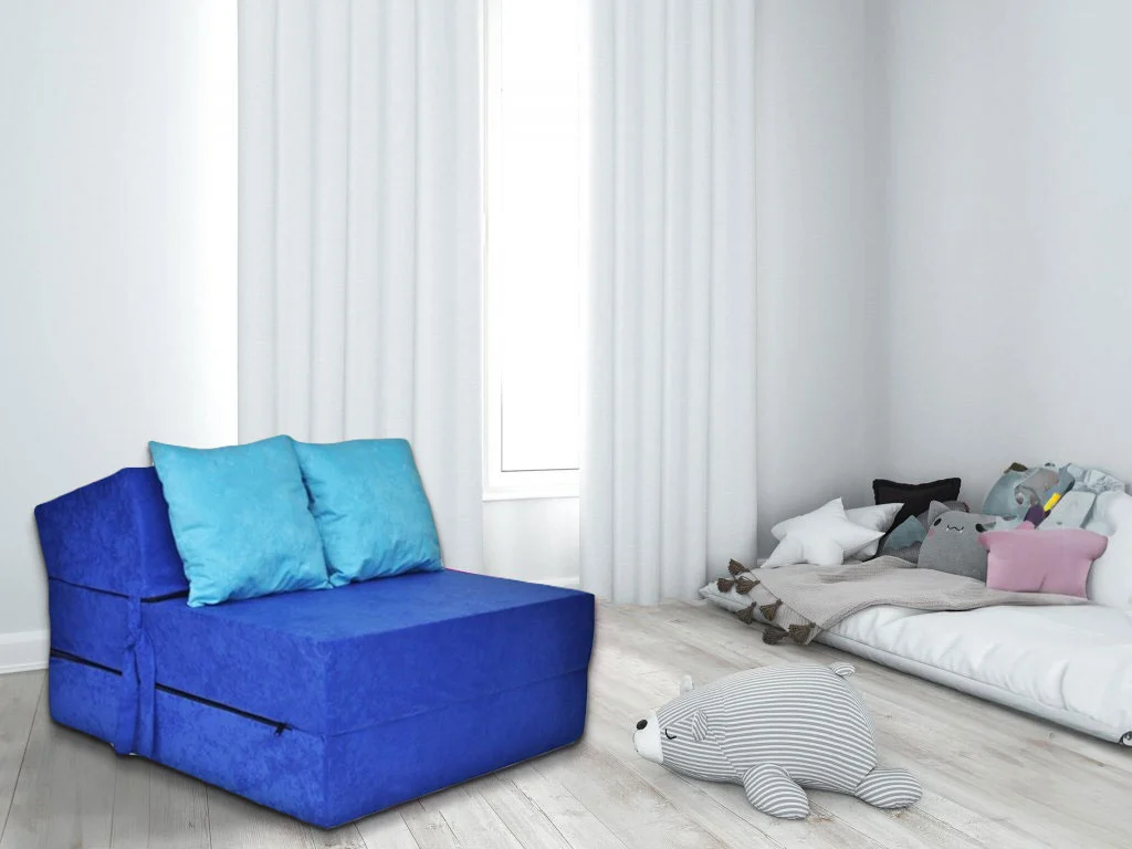 Luxe logeermatras - blauw - camping matras - reismatras - opvouwbaar matras - 200 x 70 x 15 - met licht blauwe kussens