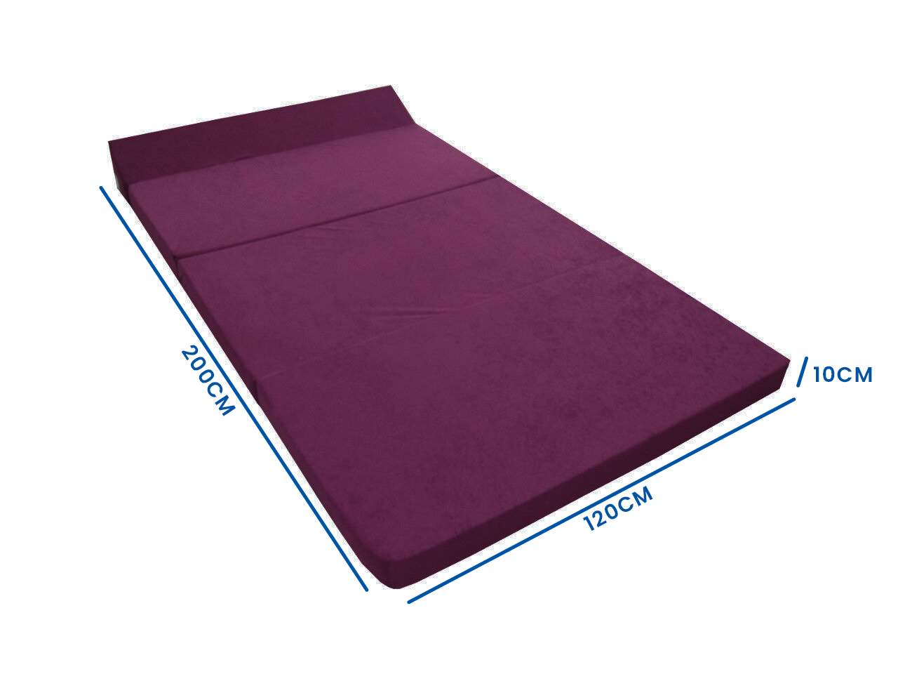 Opvouwbaar matras met hoofdkussen - Wasbare hoes - 200cm x 120cm x 10cm - Violet