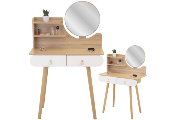 Make up tafel - kaptafel met spiegel - 2 lades - hout wit