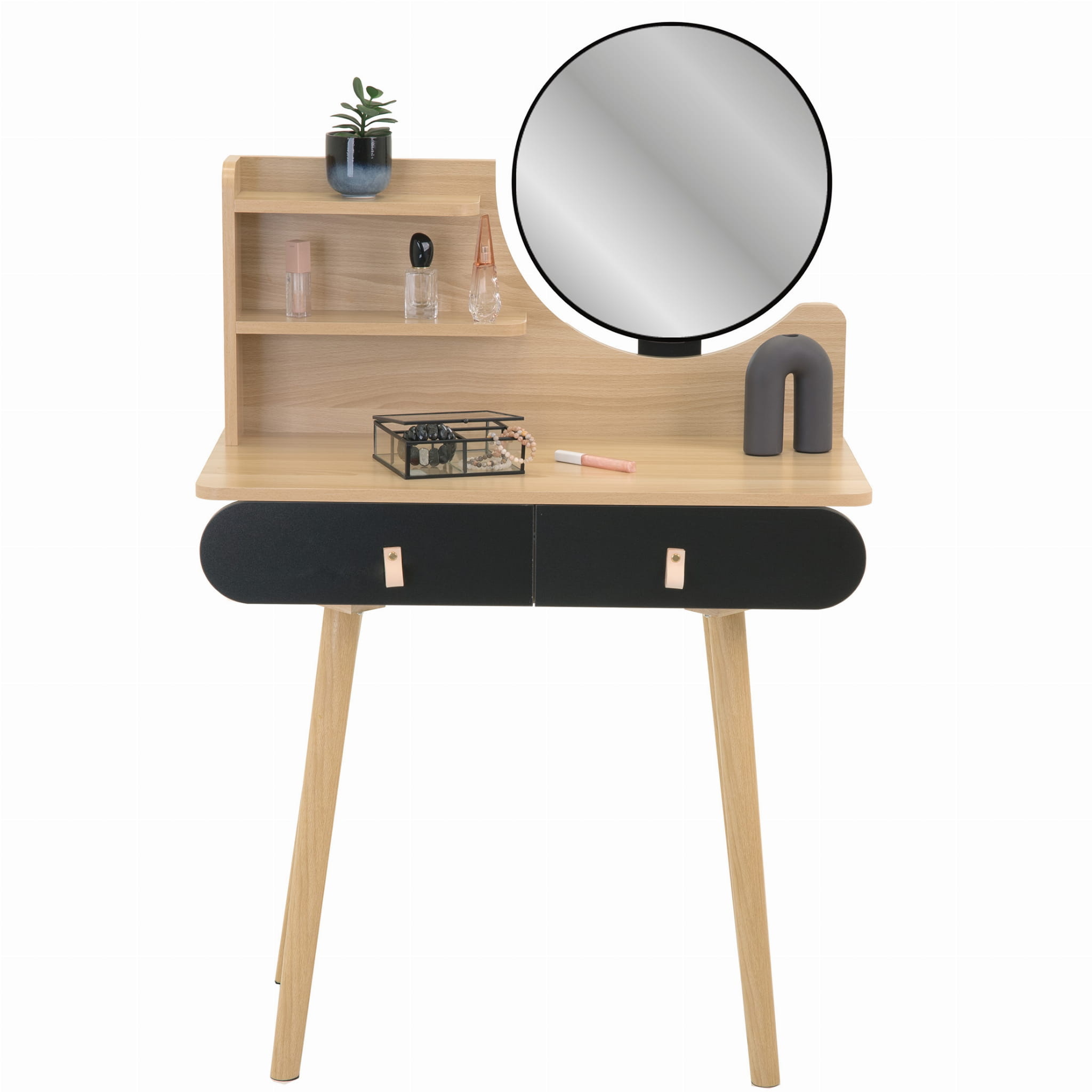 Make up tafel - kaptafel met spiegel - 2 lades - hout zwart