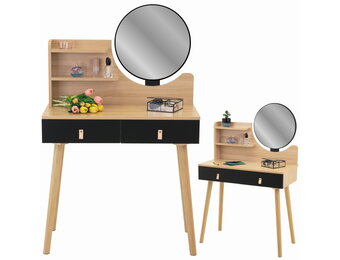 Kaptafel met spiegel - make up tafel - 2 lades - hout zwart