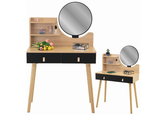 Kaptafel met spiegel - make up tafel - 2 lades - hout zwart