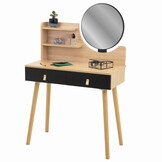 Kaptafel met spiegel - make up tafel - 2 lades - hout zwart