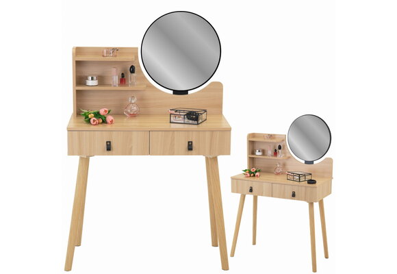Kaptafel met spiegel - make up tafel - 2 lades - hout
