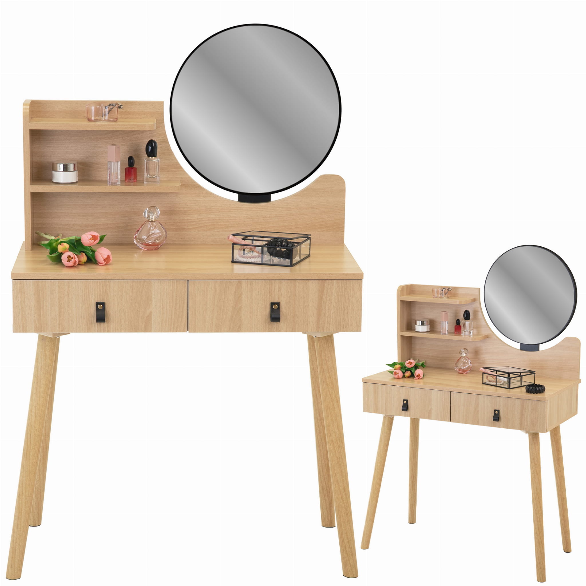 Kaptafel met spiegel - make up tafel - 2 lades - hout