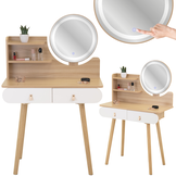 Make up tafel - kaptafel met LED spiegel - 2 lades - hout wit