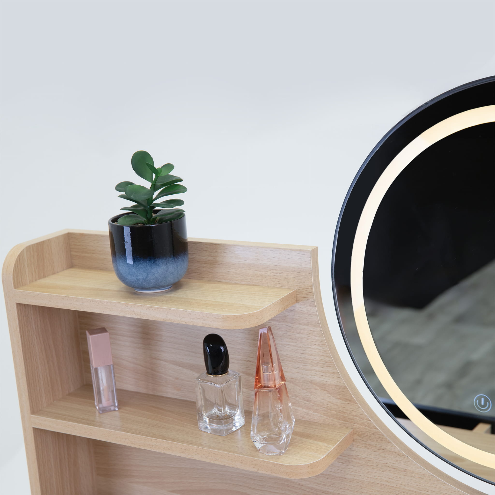 Make up tafel - kaptafel met LED spiegel - 2 lades - hout zwart