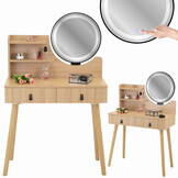 Kaptafel met LED spiegel - make up tafel - 2 lades - hout