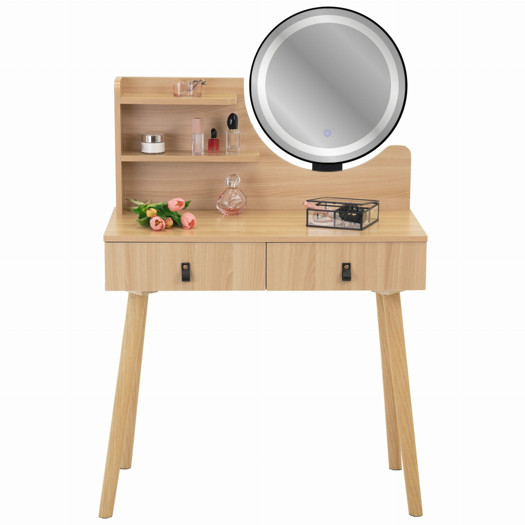 Kaptafel met LED spiegel - make up tafel - 2 lades - hout