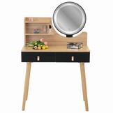 Kaptafel met LED spiegel - make up tafel - 2 lades - hout zwart