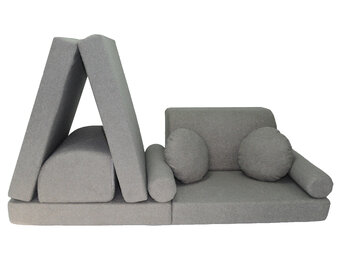 Speelbank NINO - kinderbank - modulair - teddy stof - grijs