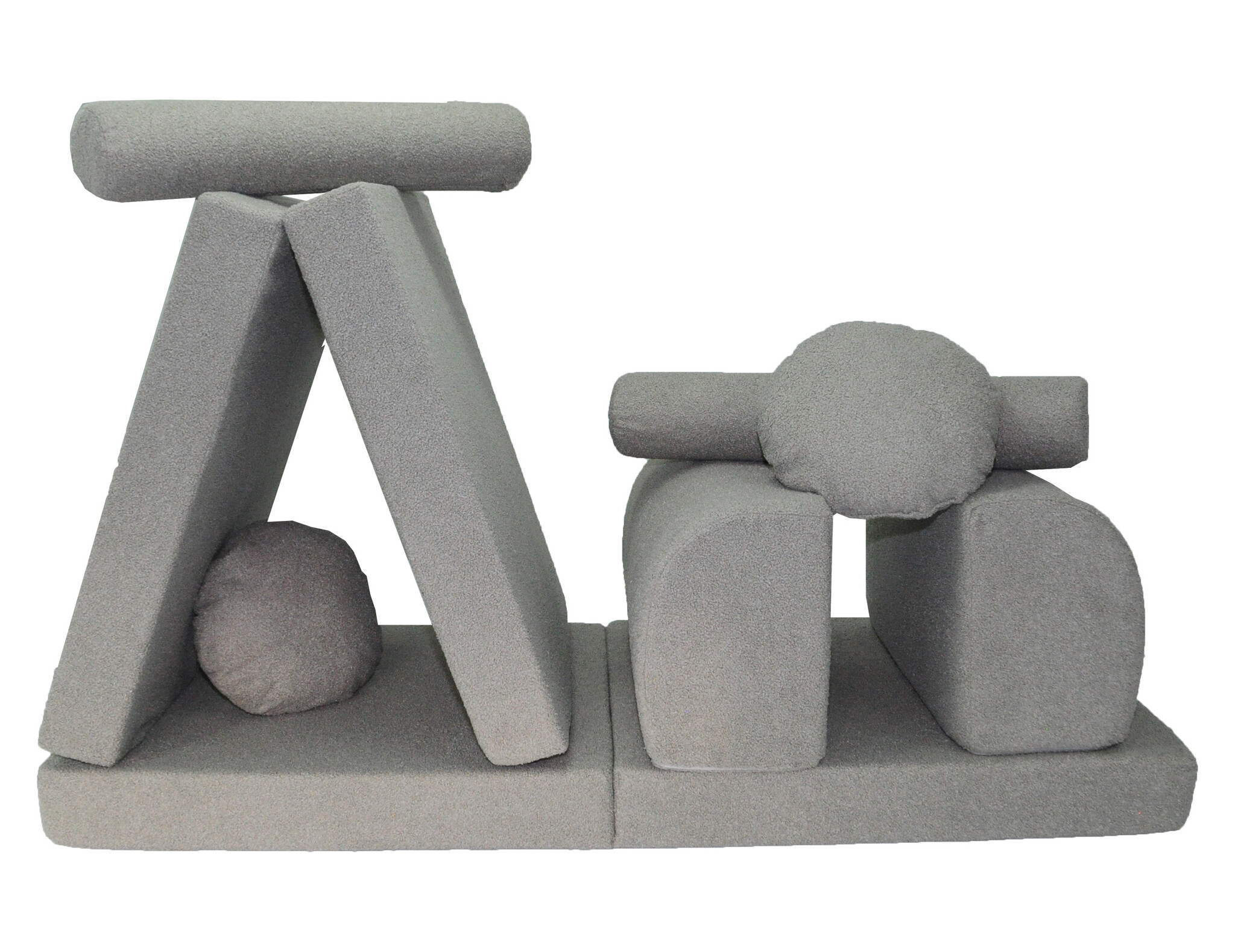 Speelbank NINO - kinderbank - modulair - teddy stof - grijs