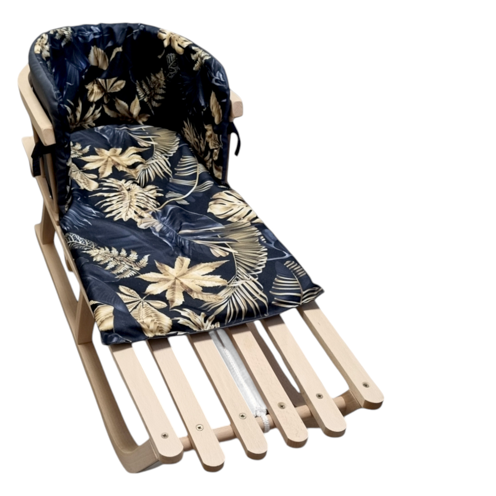 Kussen voor op de slee - waterdicht - bladeren patroon zwart