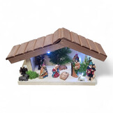 Kerststal hout met kerststal figuren - verlichting - 35x13x22cm