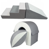 Foam blokken - soft play - brug set met glijbaan - wit grijs
