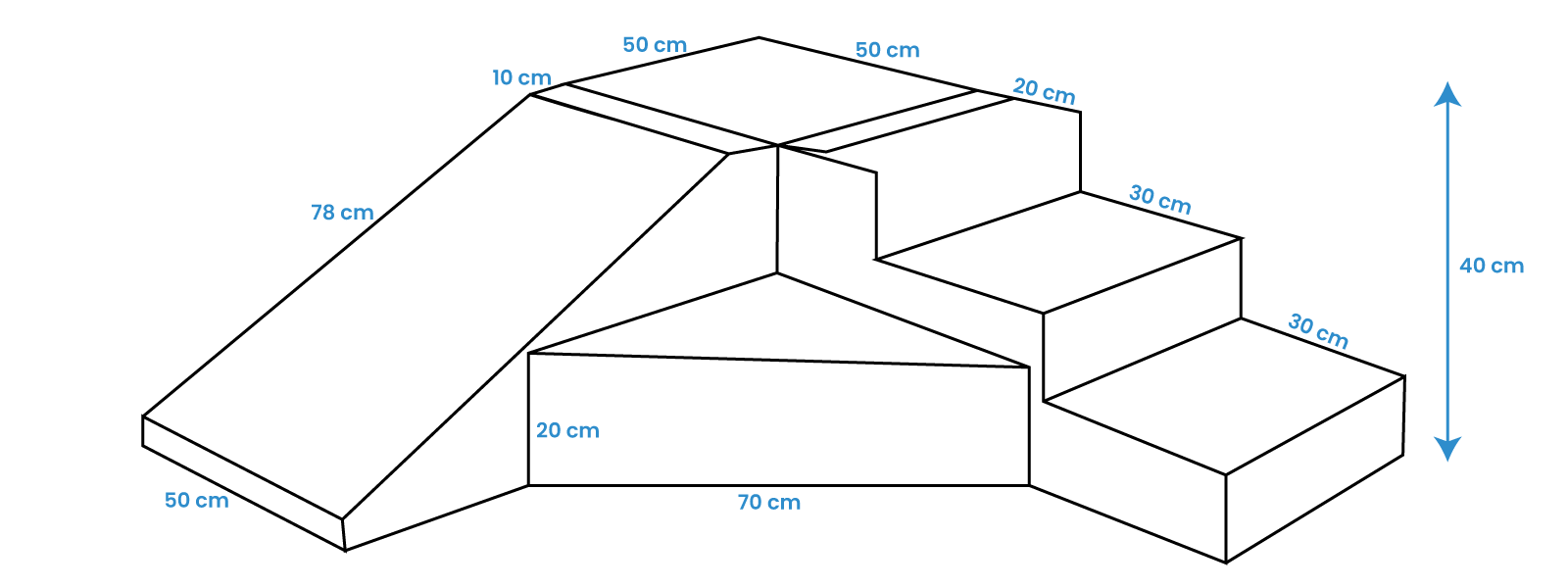 Glijbaan binnen - foam blokken - 40cm hoog - zwart wit