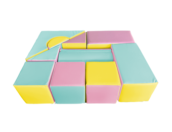 Grote schuimen bouwblokken - 11 stuks - gekleurd - roze, blauw, geel (pastel)