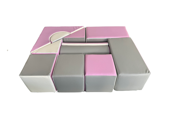 Bouwblokken schuim 11 stuks wit, licht paars & grijs