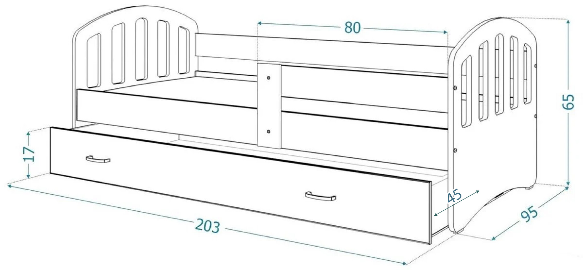 Kinderbed 90x200 cm - houten bed met lade en matras - wit