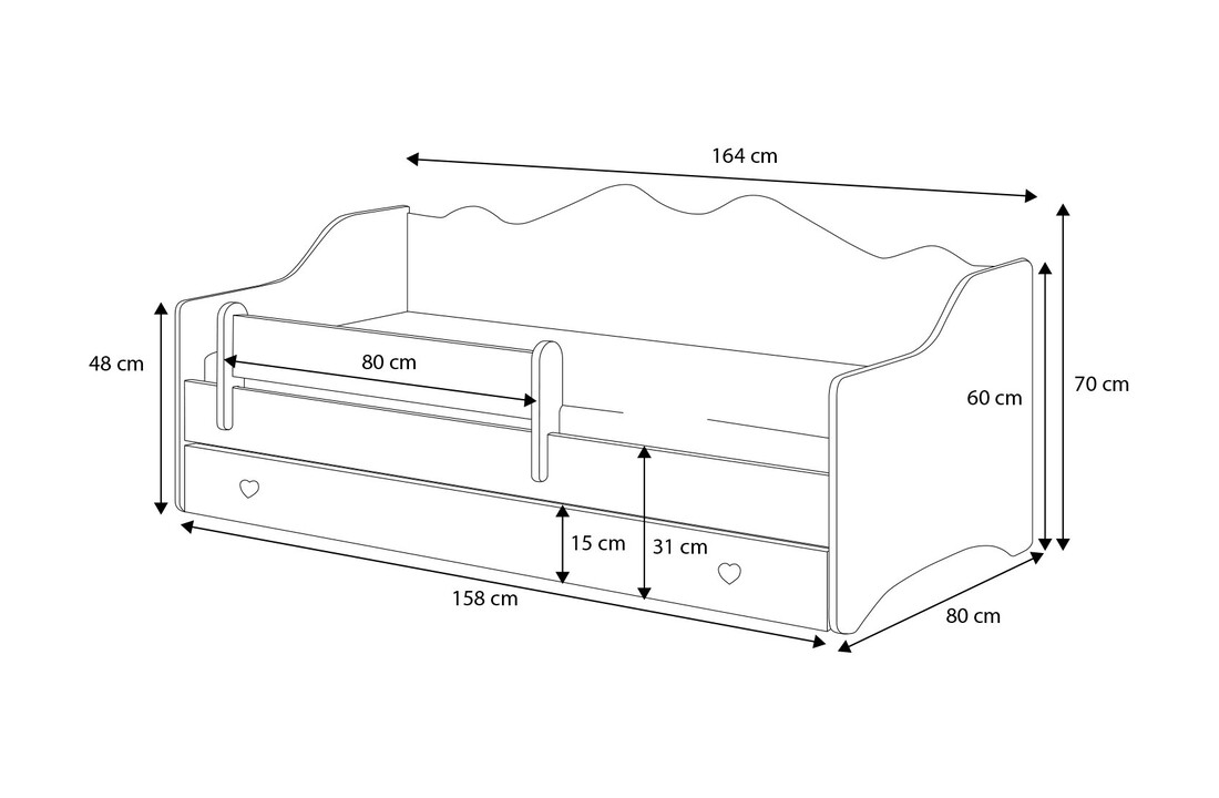 Peuterbed 80x160cm - met uitschuifbed - 1 matras - wit grijs