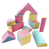 Grote schuimen bouwblokken - 11 stuks - gekleurd - roze, blauw, geel (pastel)