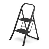 Huishoudtrap 2 treden - stalen ladder - opvouwbaar - zwart