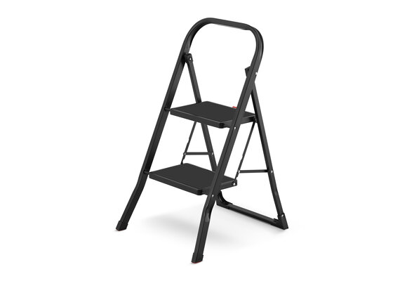Huishoudtrap 2 treden - stalen ladder - opvouwbaar - zwart