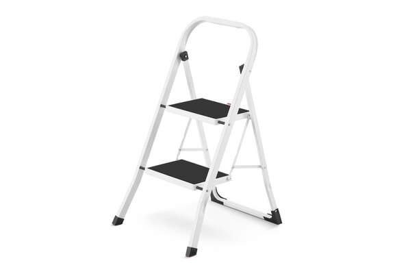 Huishoudtrap 2 treden - stalen ladder - opvouwbaar - wit zwart