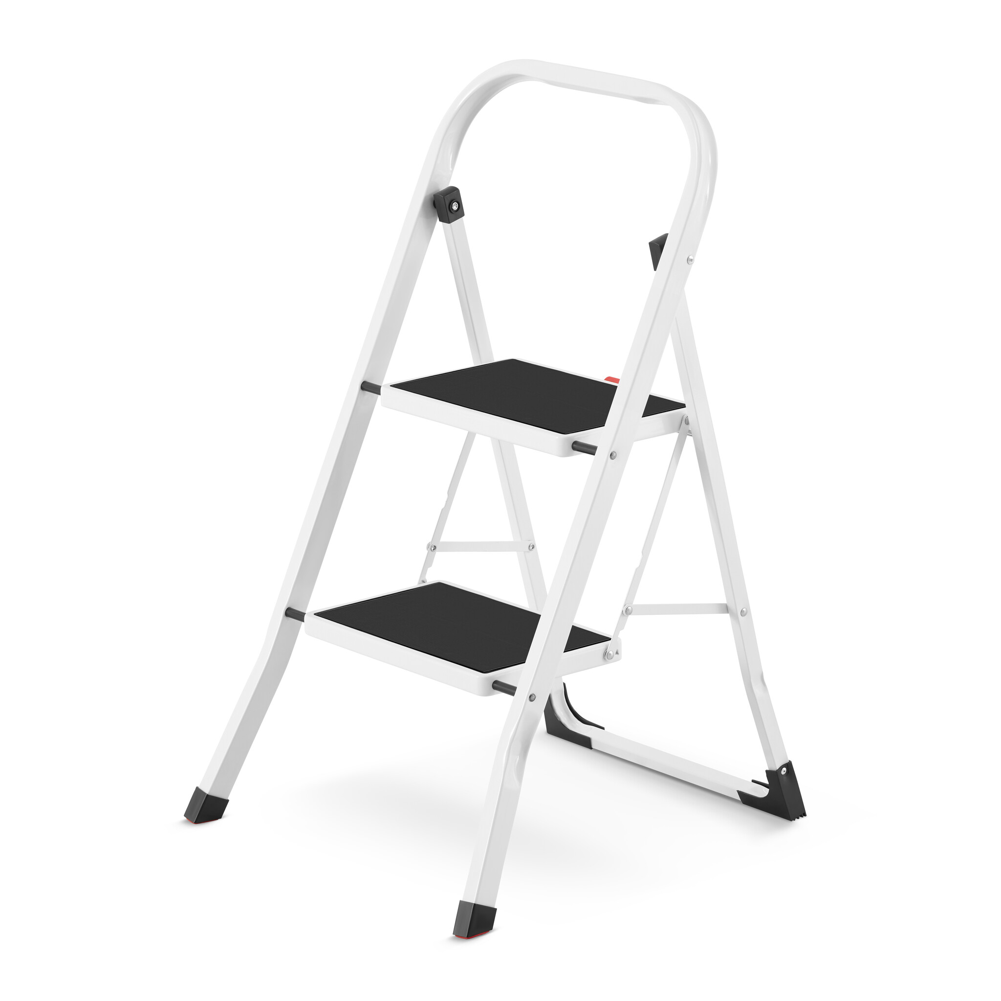 Huishoudtrap 2 treden - stalen ladder - opvouwbaar - wit zwart