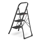 Huishoudtrap 3 treden - stalen ladder - opvouwbaar - zwart