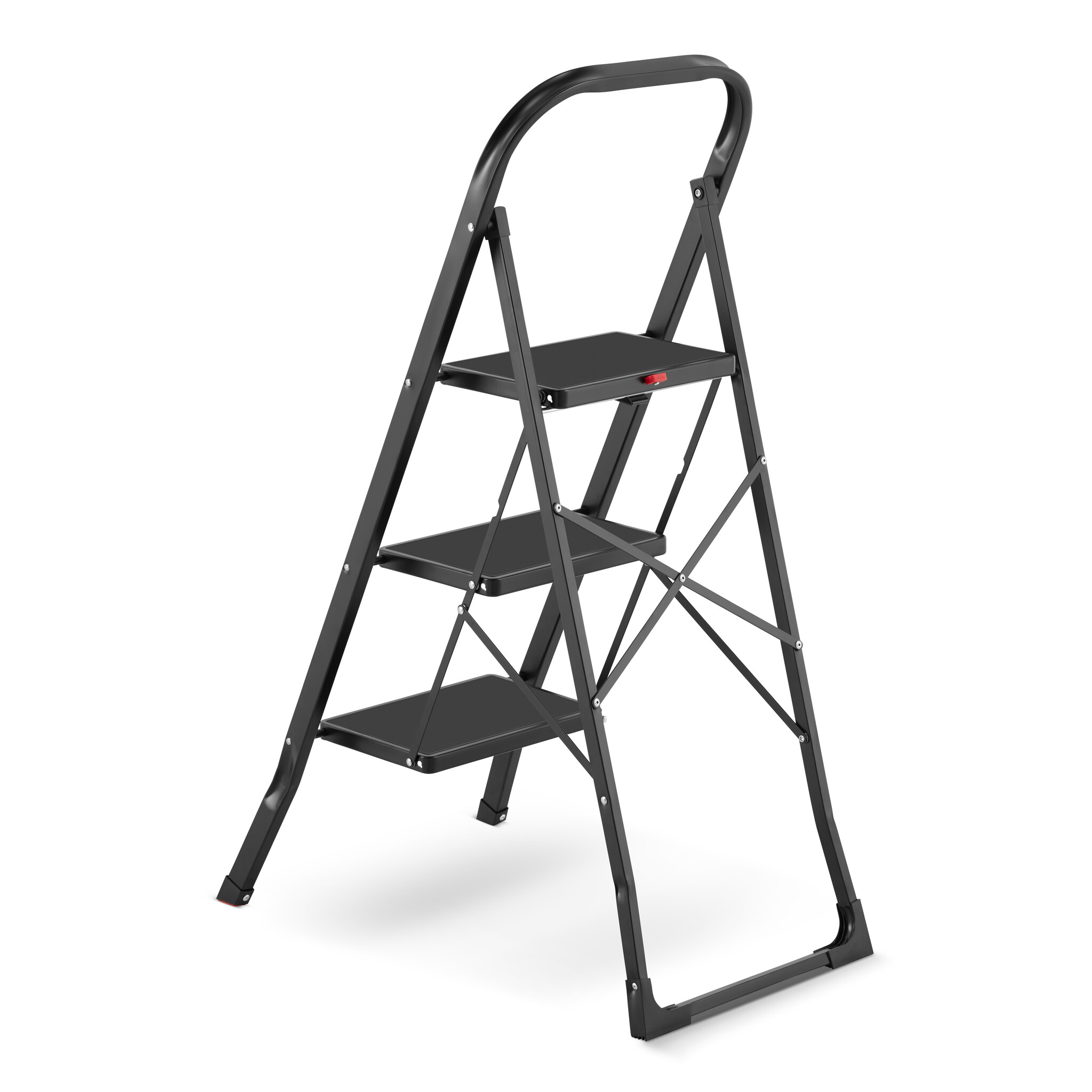 Huishoudtrap 3 treden - stalen ladder - opvouwbaar - zwart