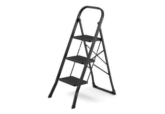 Huishoudtrap 3 treden - stalen ladder - opvouwbaar - zwart