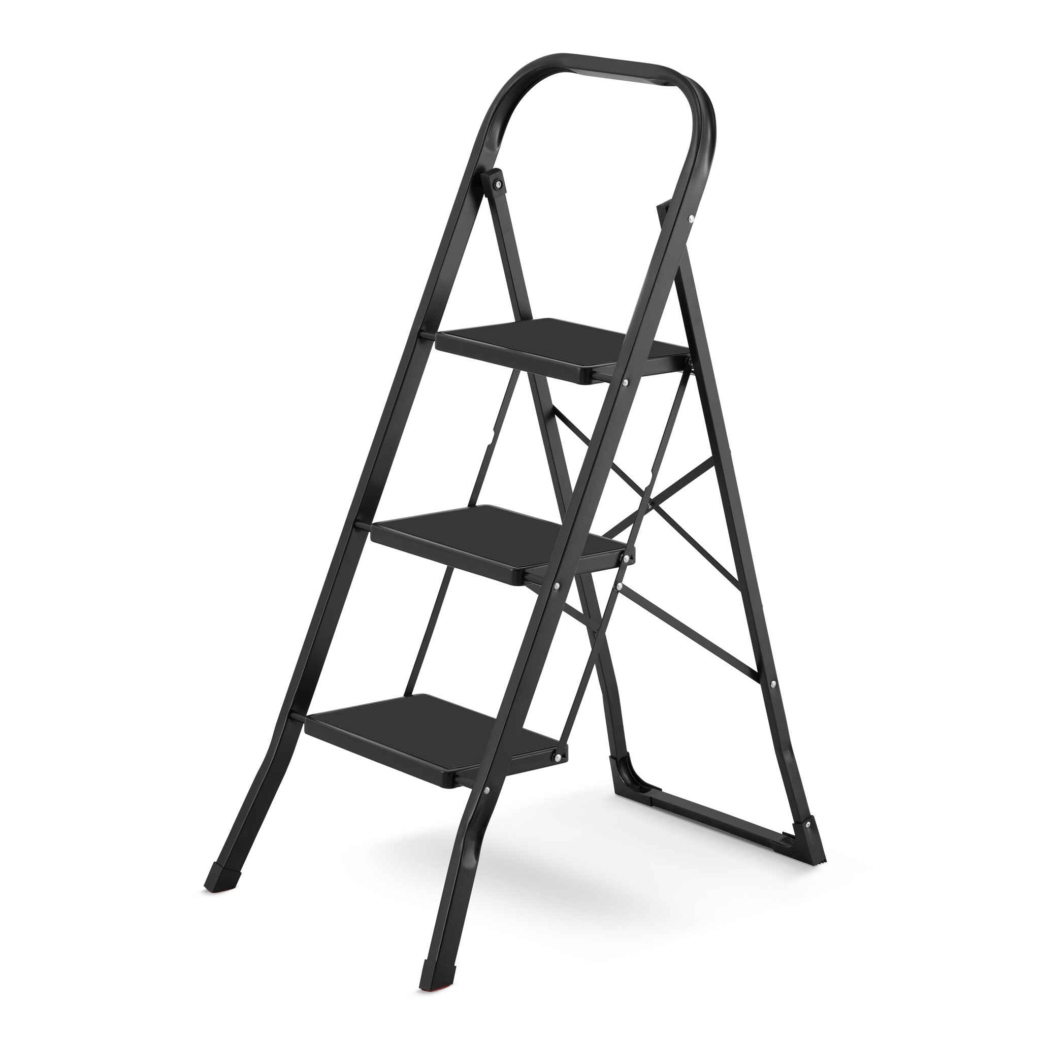 Huishoudtrap 3 treden - stalen ladder - opvouwbaar - zwart
