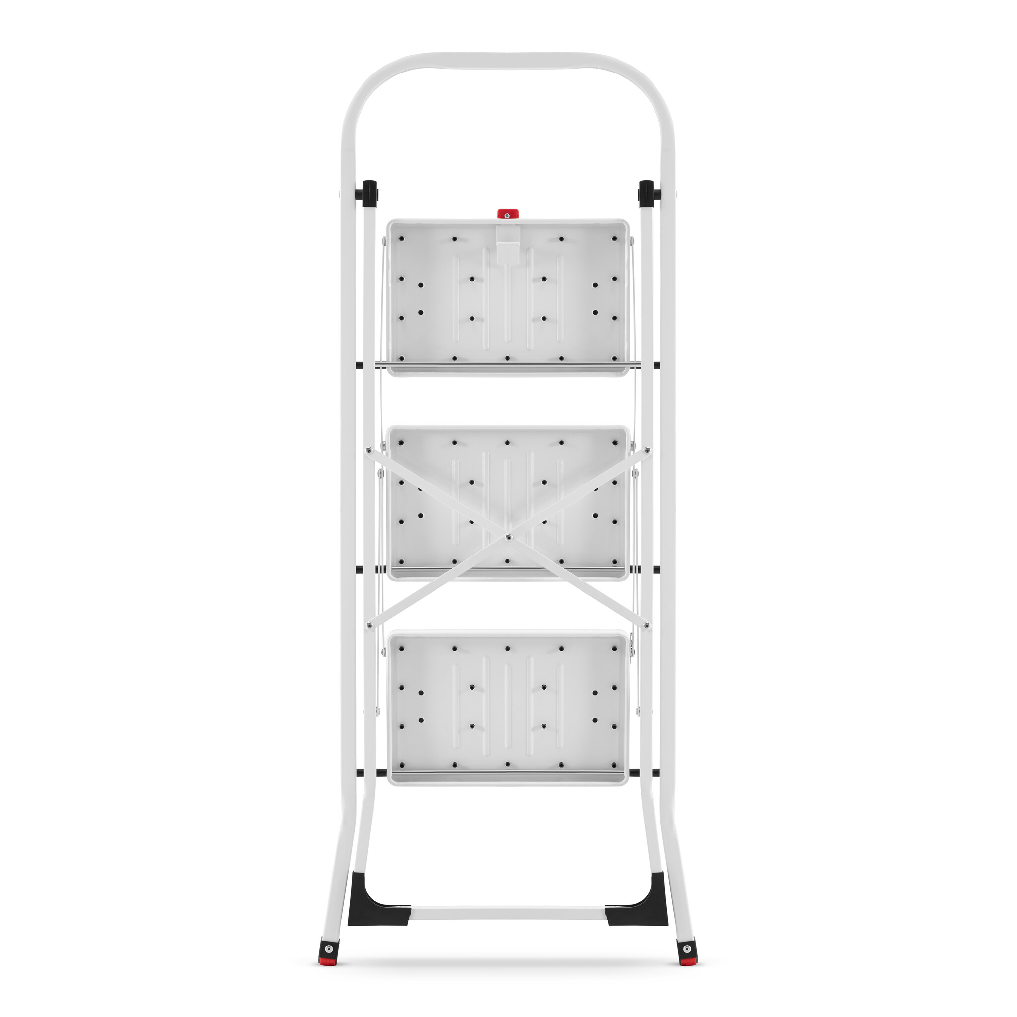 Huishoudtrap 3 treden - stalen ladder - opvouwbaar - wit zwart