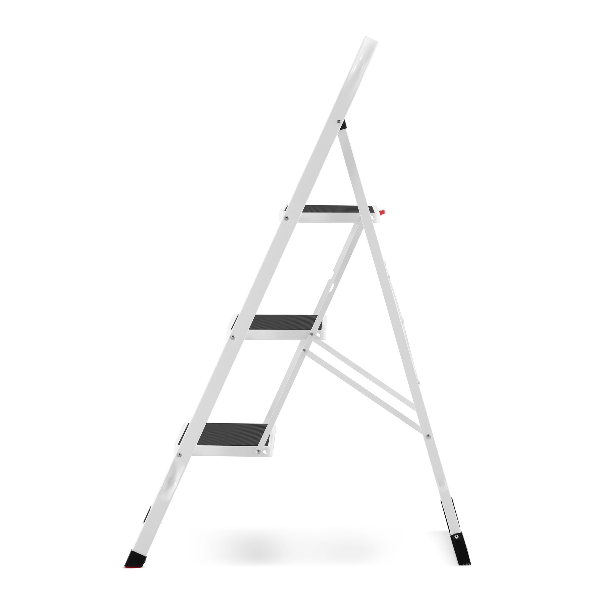 Huishoudtrap 3 treden - stalen ladder - opvouwbaar - wit zwart