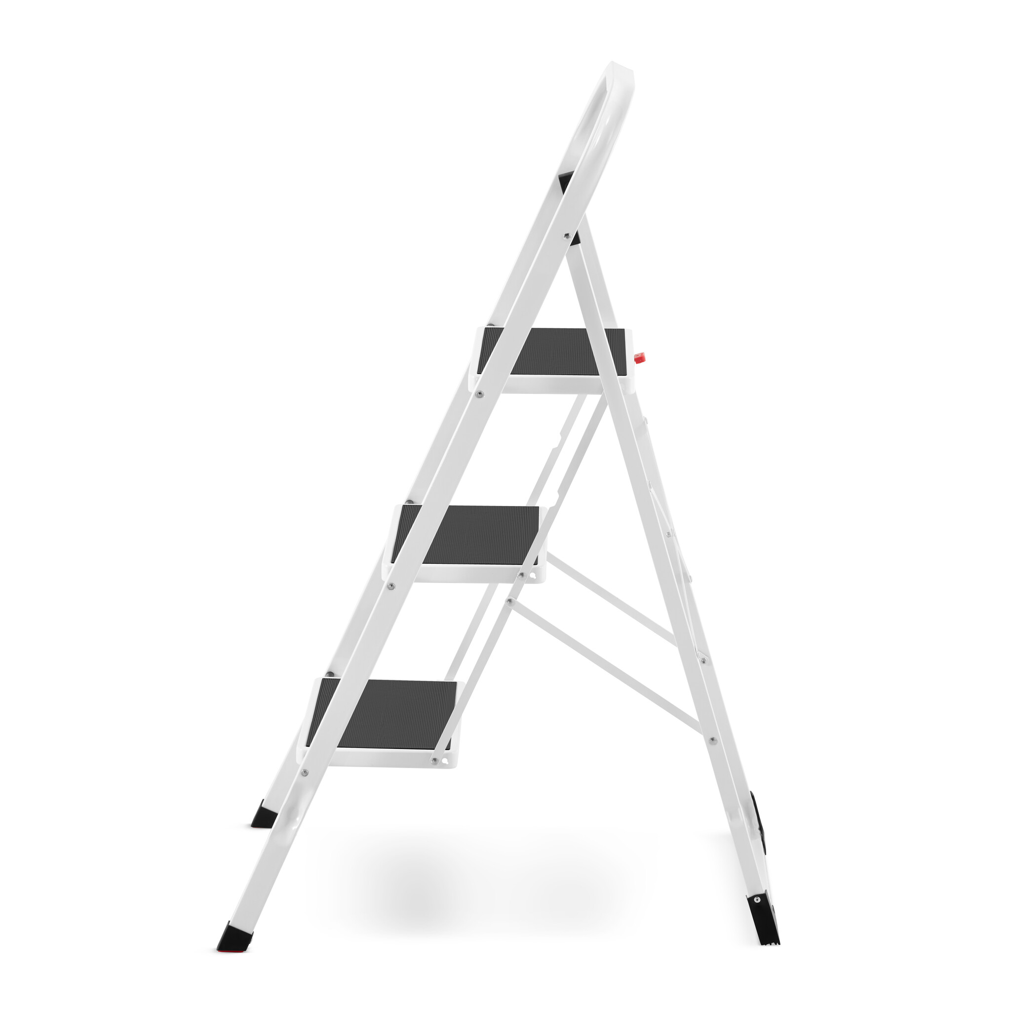 Huishoudtrap 3 treden - stalen ladder - opvouwbaar - wit zwart