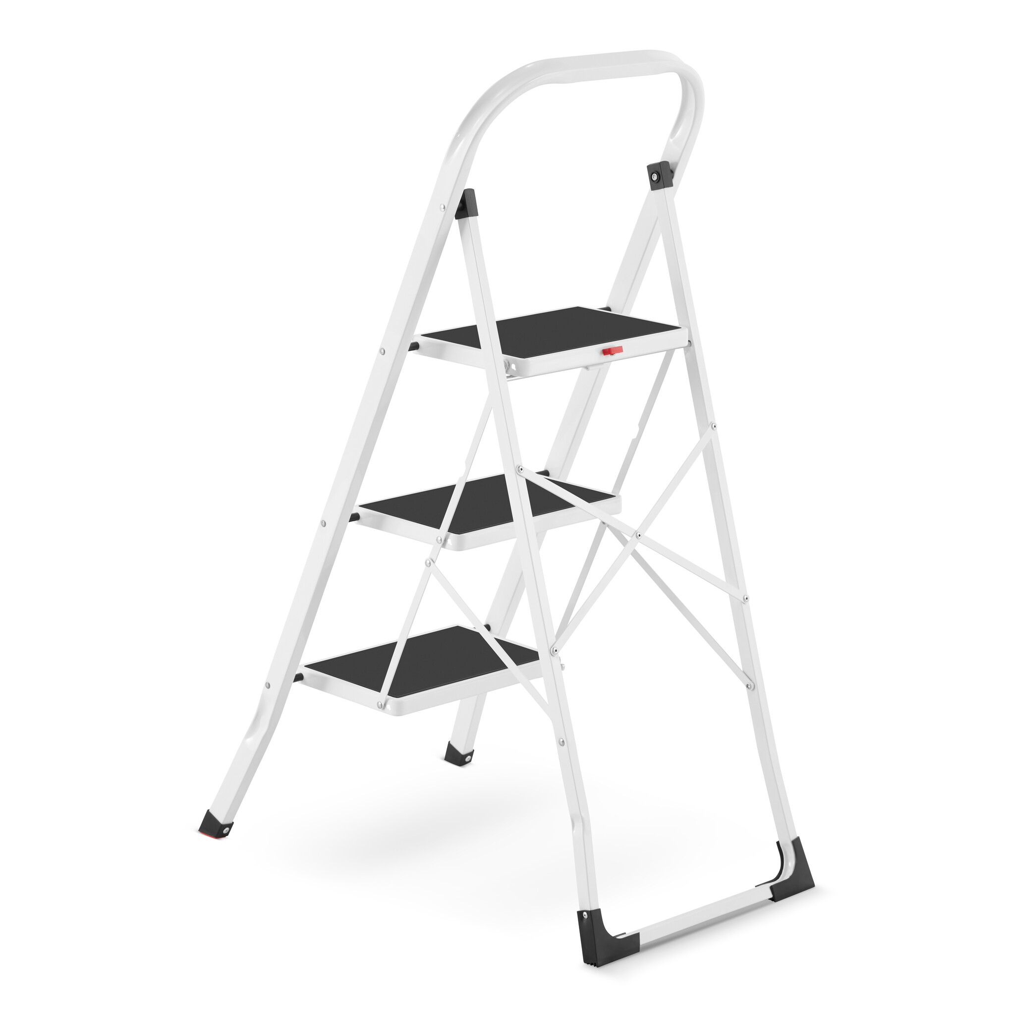 Huishoudtrap 3 treden - stalen ladder - opvouwbaar - wit zwart