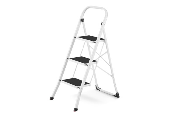Huishoudtrap 3 treden - stalen ladder - opvouwbaar - wit zwart