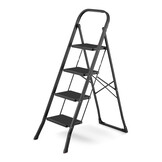 Huishoudtrap 4 treden - stalen ladder - opvouwbaar - zwart