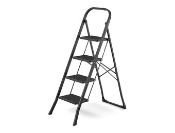 Huishoudtrap 4 treden - stalen ladder - opvouwbaar - zwart