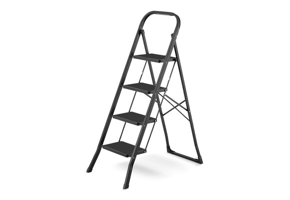 Huishoudtrap 4 treden - stalen ladder - opvouwbaar - zwart