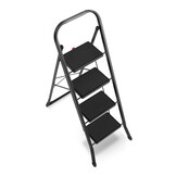 Huishoudtrap 4 treden - stalen ladder - opvouwbaar - zwart