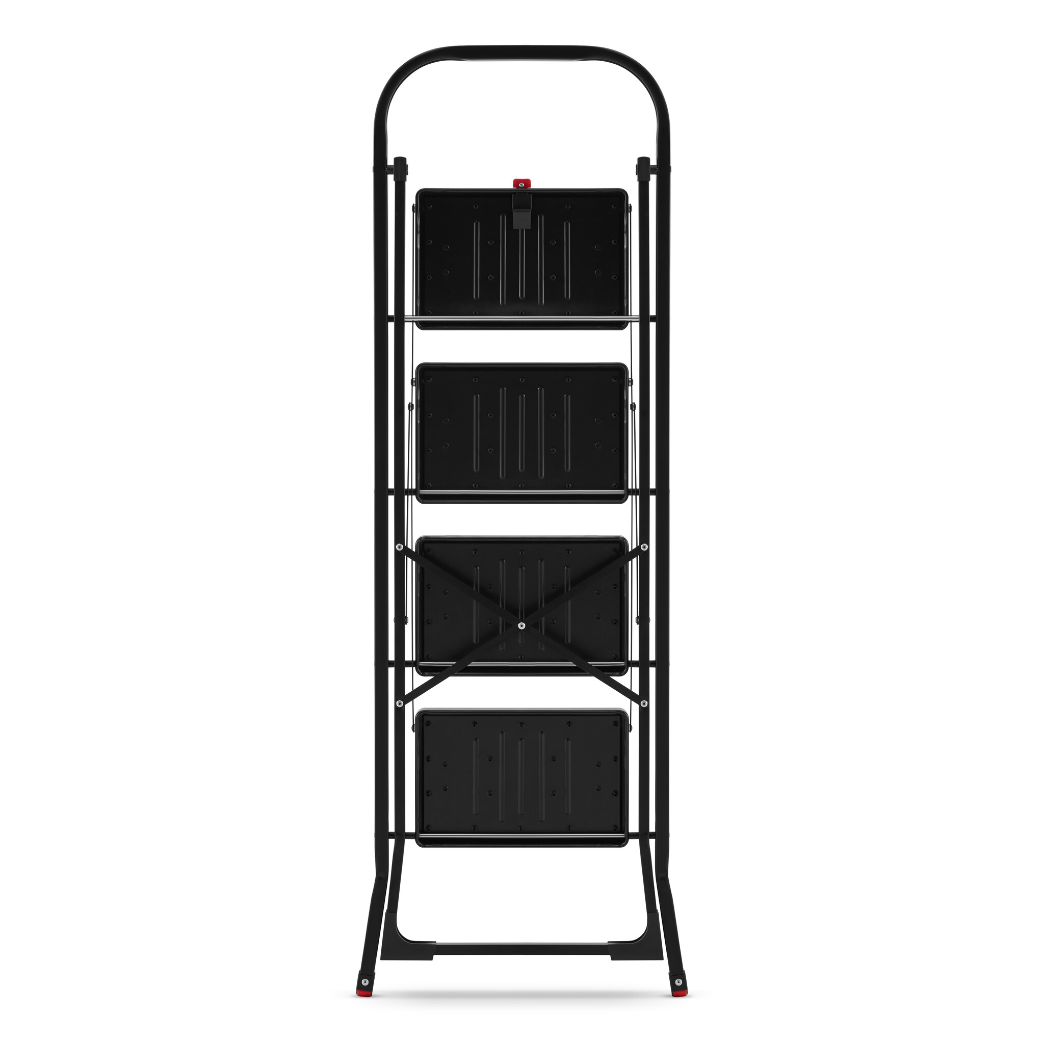 Huishoudtrap 4 treden - stalen ladder - opvouwbaar - zwart