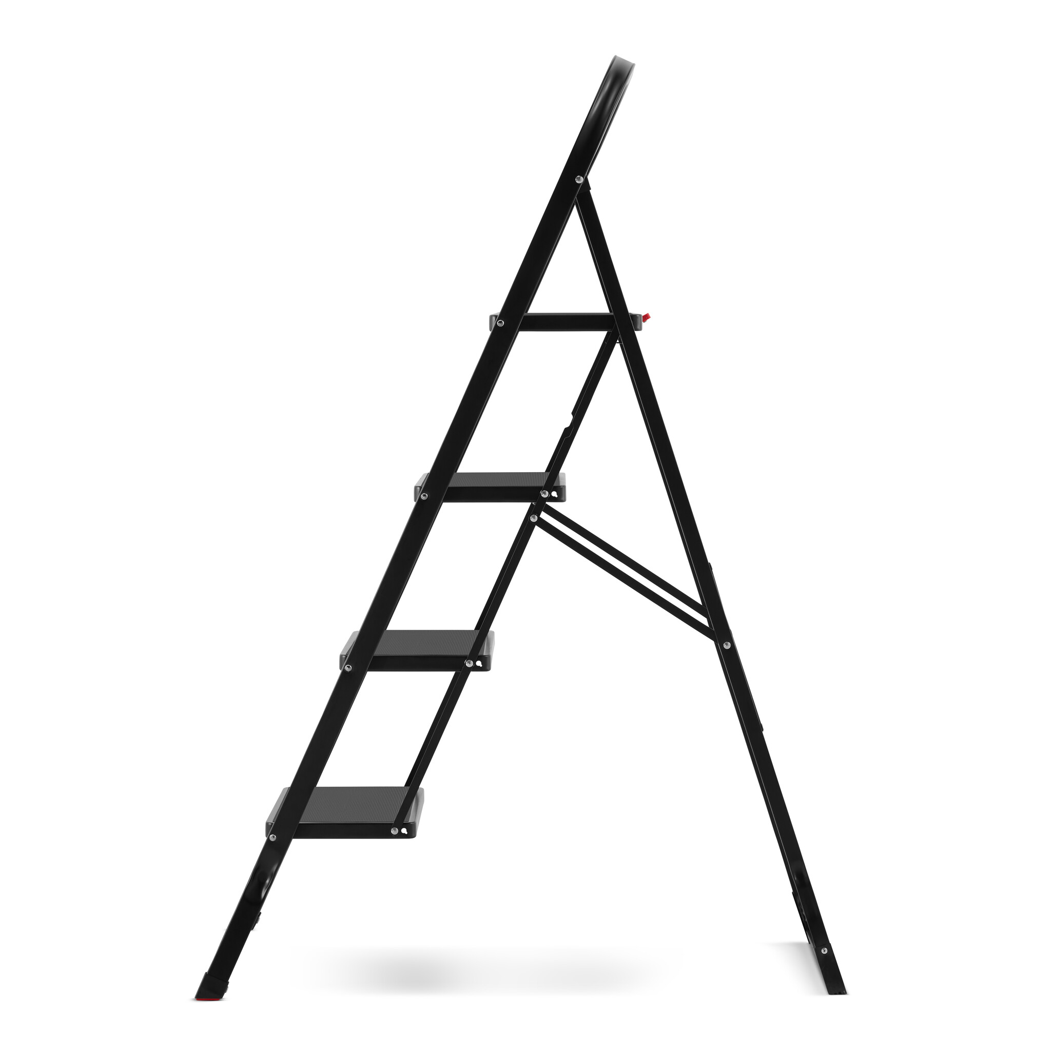 Huishoudtrap 4 treden - stalen ladder - opvouwbaar - zwart