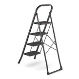 Huishoudtrap 4 treden - stalen ladder - opvouwbaar - zwart