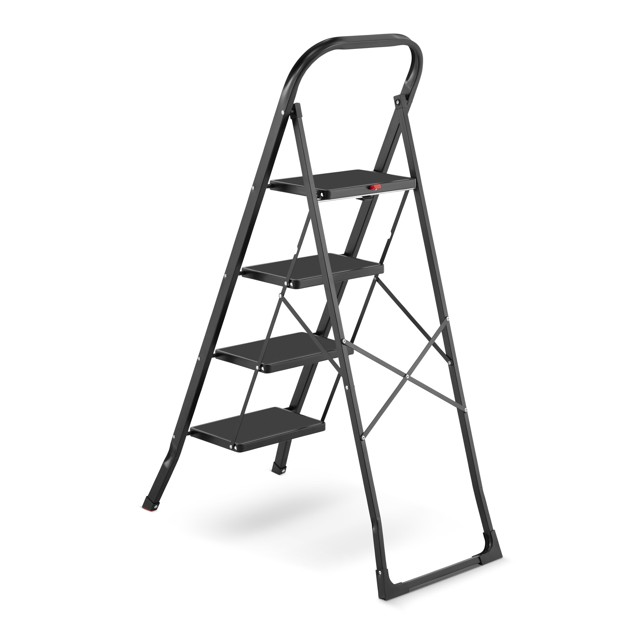 Huishoudtrap 4 treden - stalen ladder - opvouwbaar - zwart