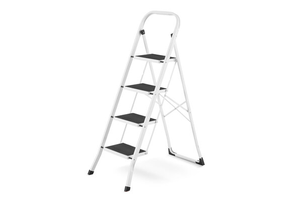 Huishoudtrap 4 treden - stalen ladder - opvouwbaar - wit zwart