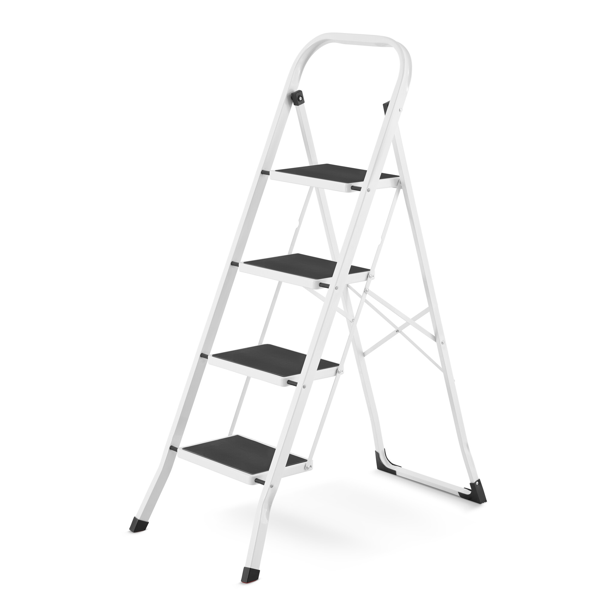 Huishoudtrap 4 treden - stalen ladder - opvouwbaar - wit zwart